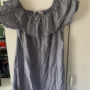 blue and white striped dress